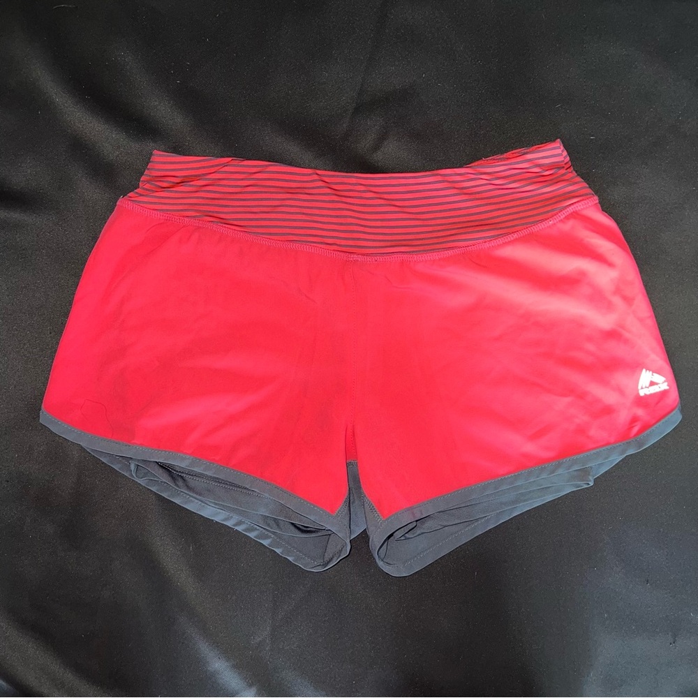 RBX Women's Hot Pink Athletic Shorts with Gray Liner and Striped Waistband W28 S